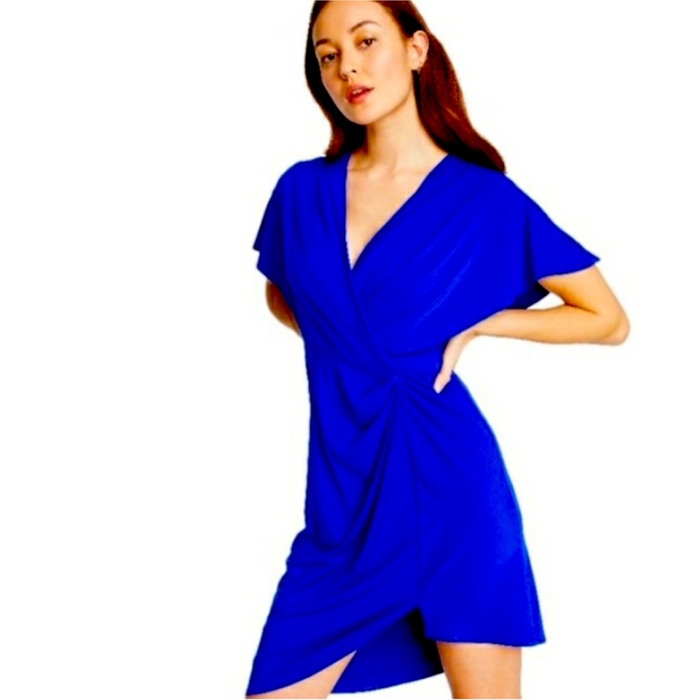 NEW! CUSHNIE ROYAL BLUE PLUNGING NECK HIGH LOW DRESS SIZE 6